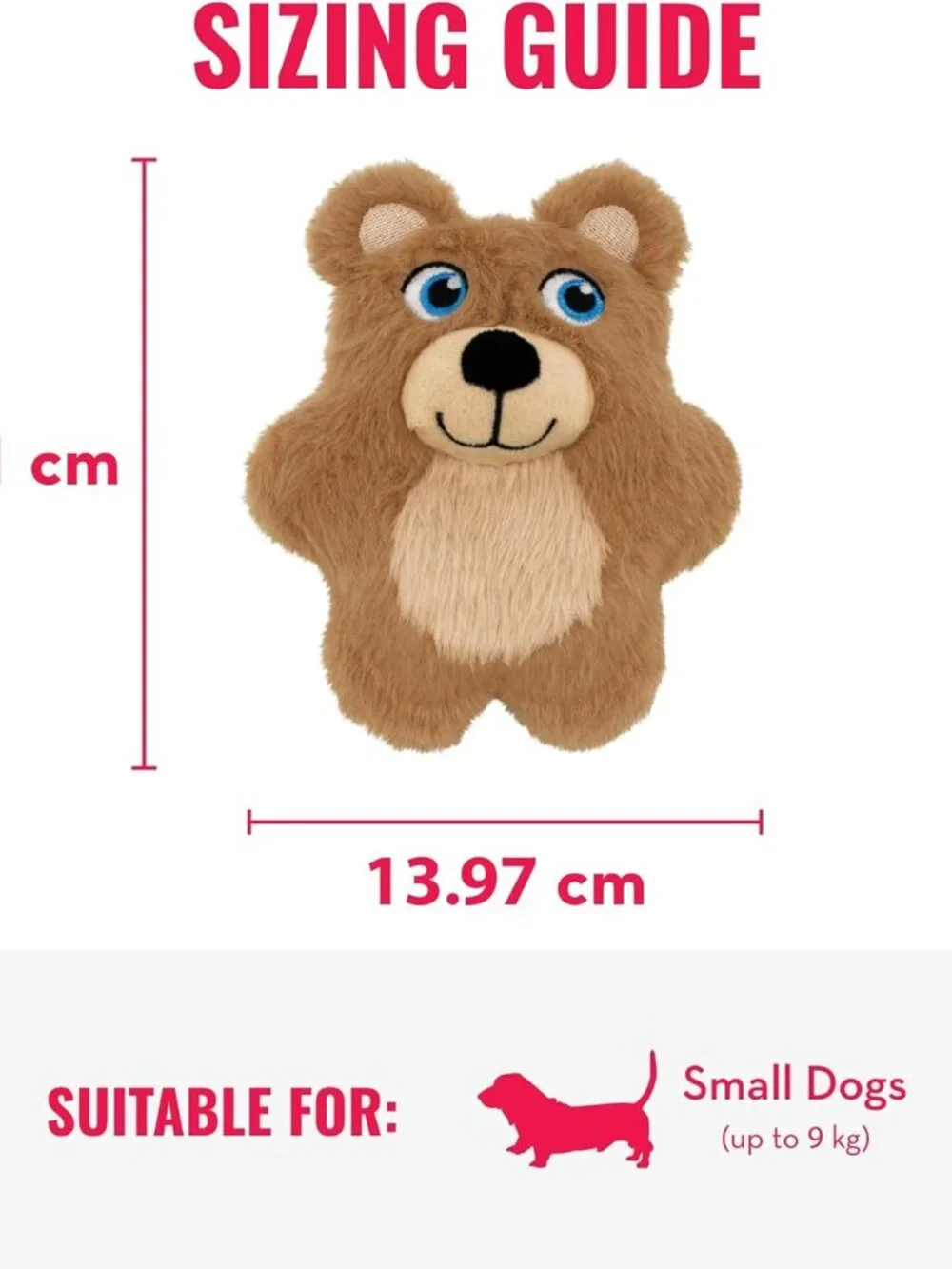KONG Snuzzles Teddy Bear Dog Toy Small Plush Squeaker Crinkle Soft Toy